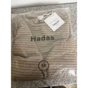 Hadas Girls Beige Striped Turtleneck Dress Size 16 Modest Minimalist NWT